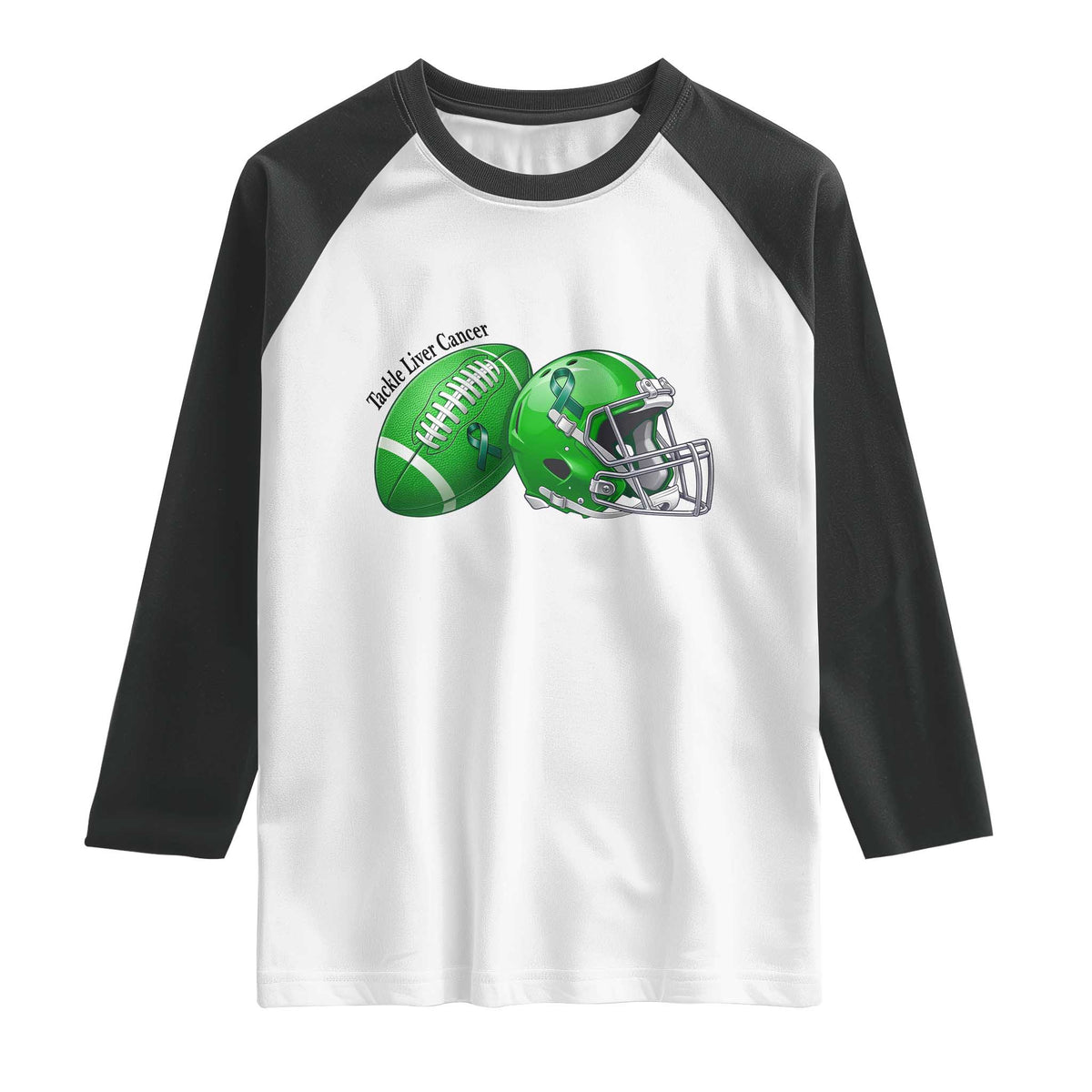Liver Cancer Support Gift Raglan Shirt October Tackle Cancer Football TS12 White Black Print Your Wear