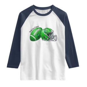 Liver Cancer Support Gift Raglan Shirt October Tackle Cancer Football TS12 White Navy Print Your Wear