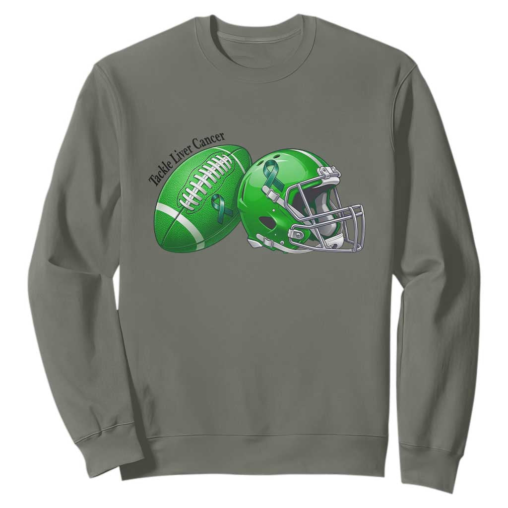 Liver Cancer Support Gift Sweatshirt October Tackle Cancer Football TS12 Military Green Print Your Wear