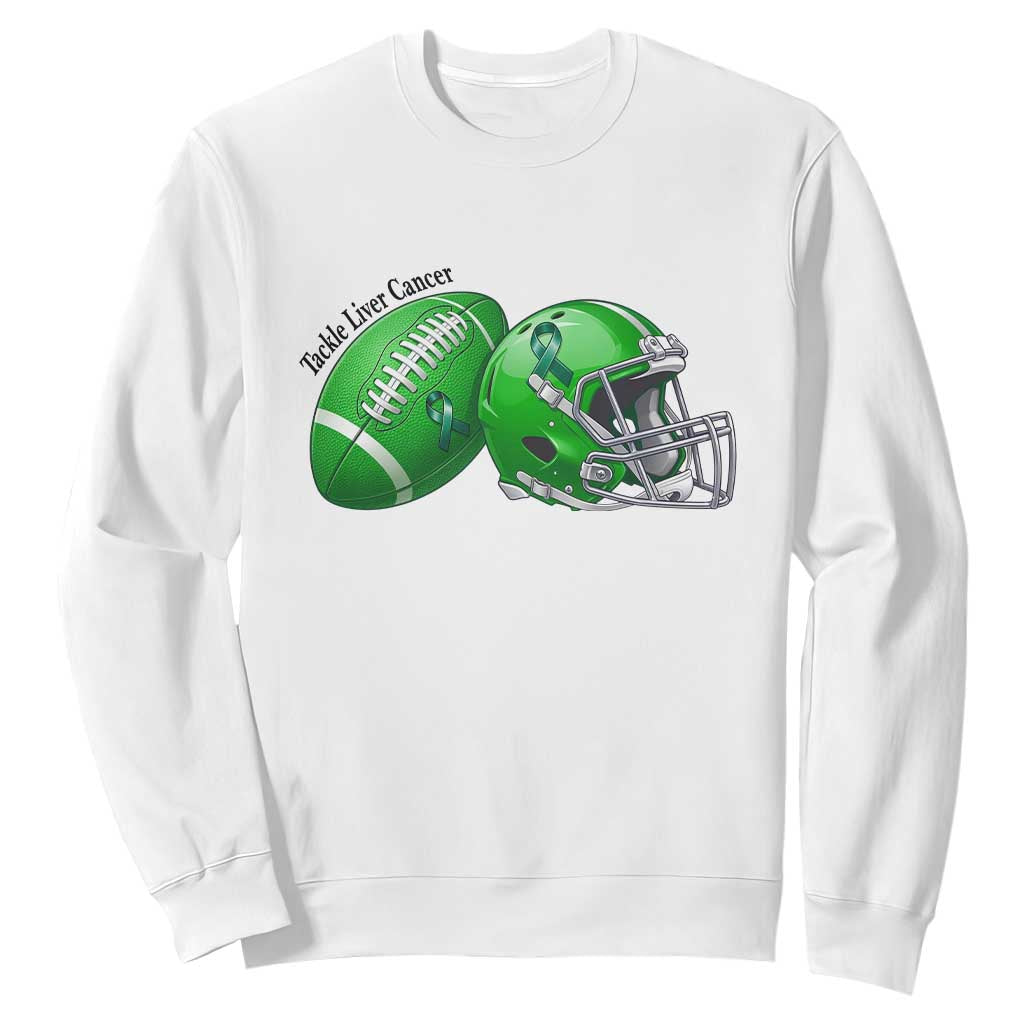 Liver Cancer Support Gift Sweatshirt October Tackle Cancer Football TS12 White Print Your Wear