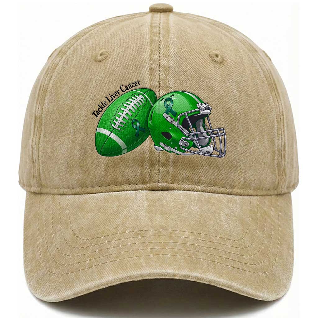 Liver Cancer Support Gift Washed Cotton Baseball Cap October Tackle Cancer Football TS12 Print Your Wear