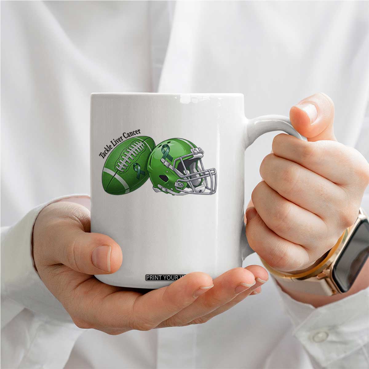 Liver Cancer Support Gift Coffee Mug October Tackle Cancer Football TS12 Print Your Wear