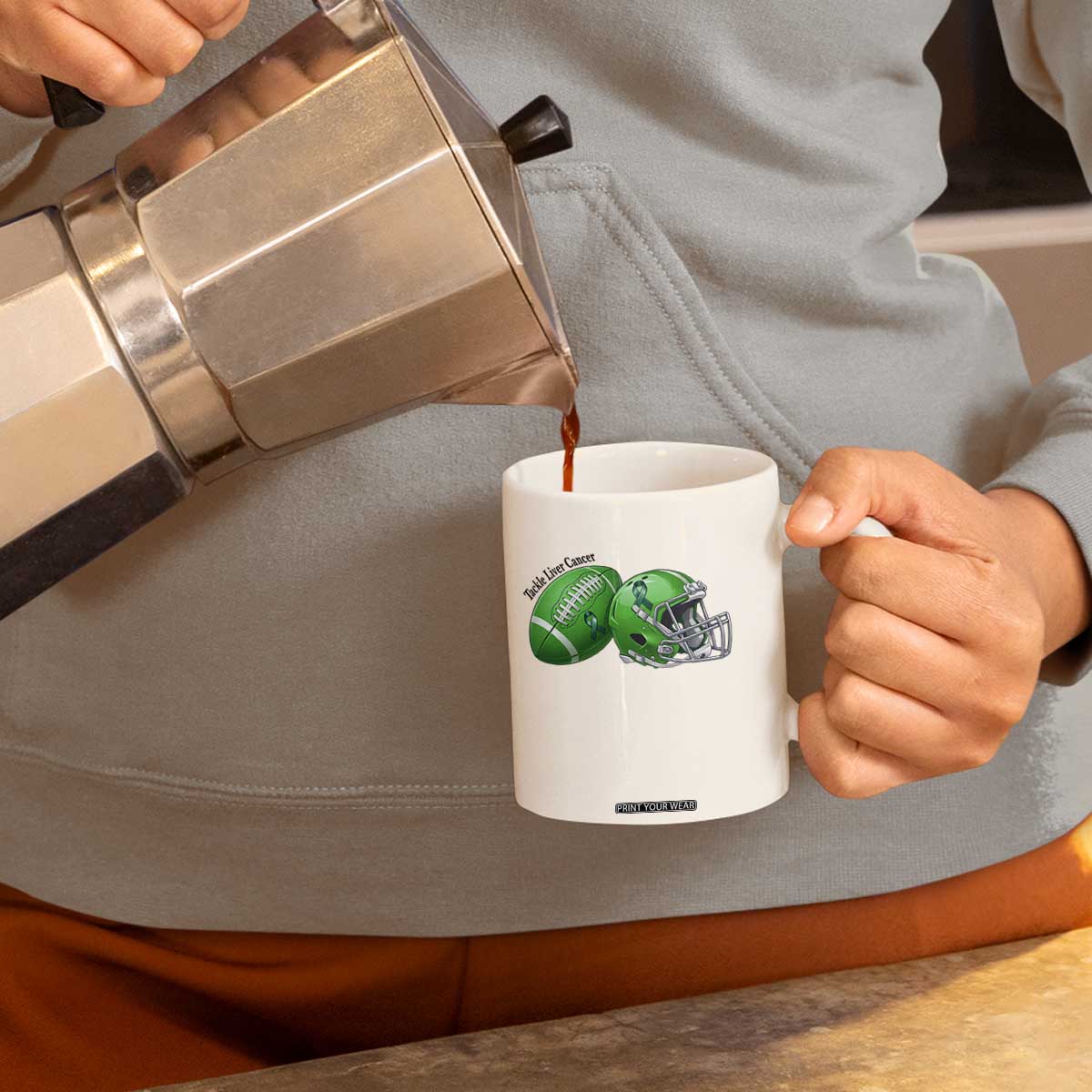 Liver Cancer Support Gift Coffee Mug October Tackle Cancer Football TS12 Print Your Wear