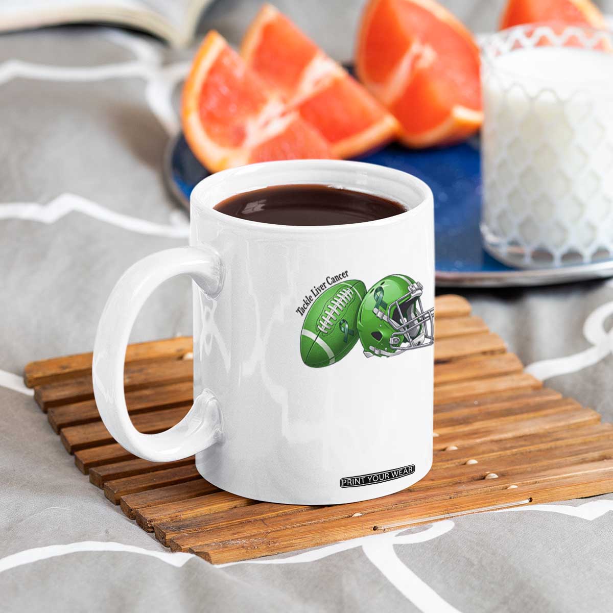 Liver Cancer Support Gift Coffee Mug October Tackle Cancer Football TS12 Print Your Wear