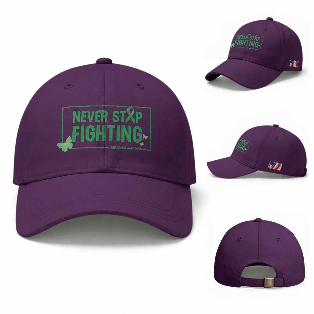Liver Cancer Warrior Baseball Cap Never Stop Fighting Support Gift TS12 Baseball Cap Universal Fit Purple Print Your Wear