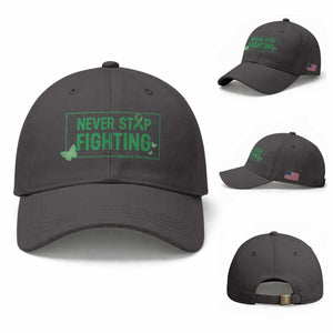 Liver Cancer Warrior Baseball Cap Never Stop Fighting Support Gift TS12 Baseball Cap Universal Fit Dark Gray Print Your Wear