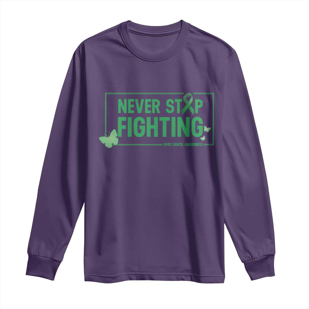 Liver Cancer Warrior Long Sleeve Shirt Never Stop Fighting Support Gift TS12 Purple Print Your Wear