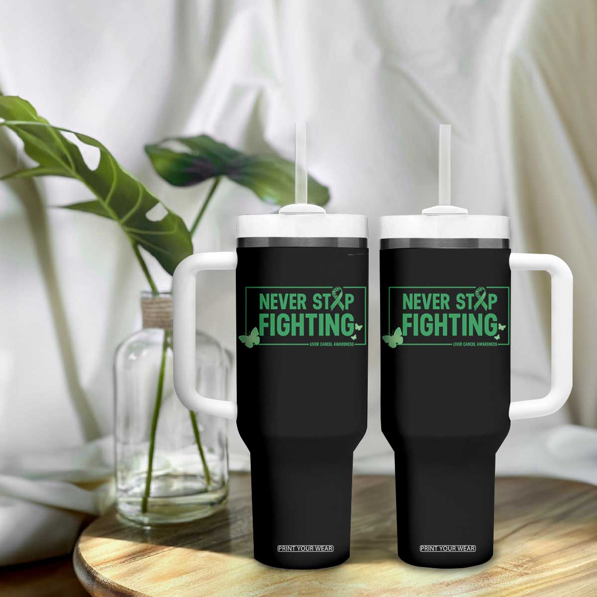 Liver Cancer Warrior Tumbler With Handle Never Stop Fighting Support Gift TS12 Print Your Wear