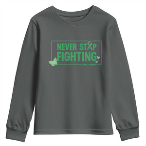 Liver Cancer Warrior Youth Sweatshirt Never Stop Fighting Support Gift TS12 Dark Heather Print Your Wear