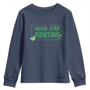 Liver Cancer Warrior Youth Sweatshirt Never Stop Fighting Support Gift TS12 Navy Print Your Wear