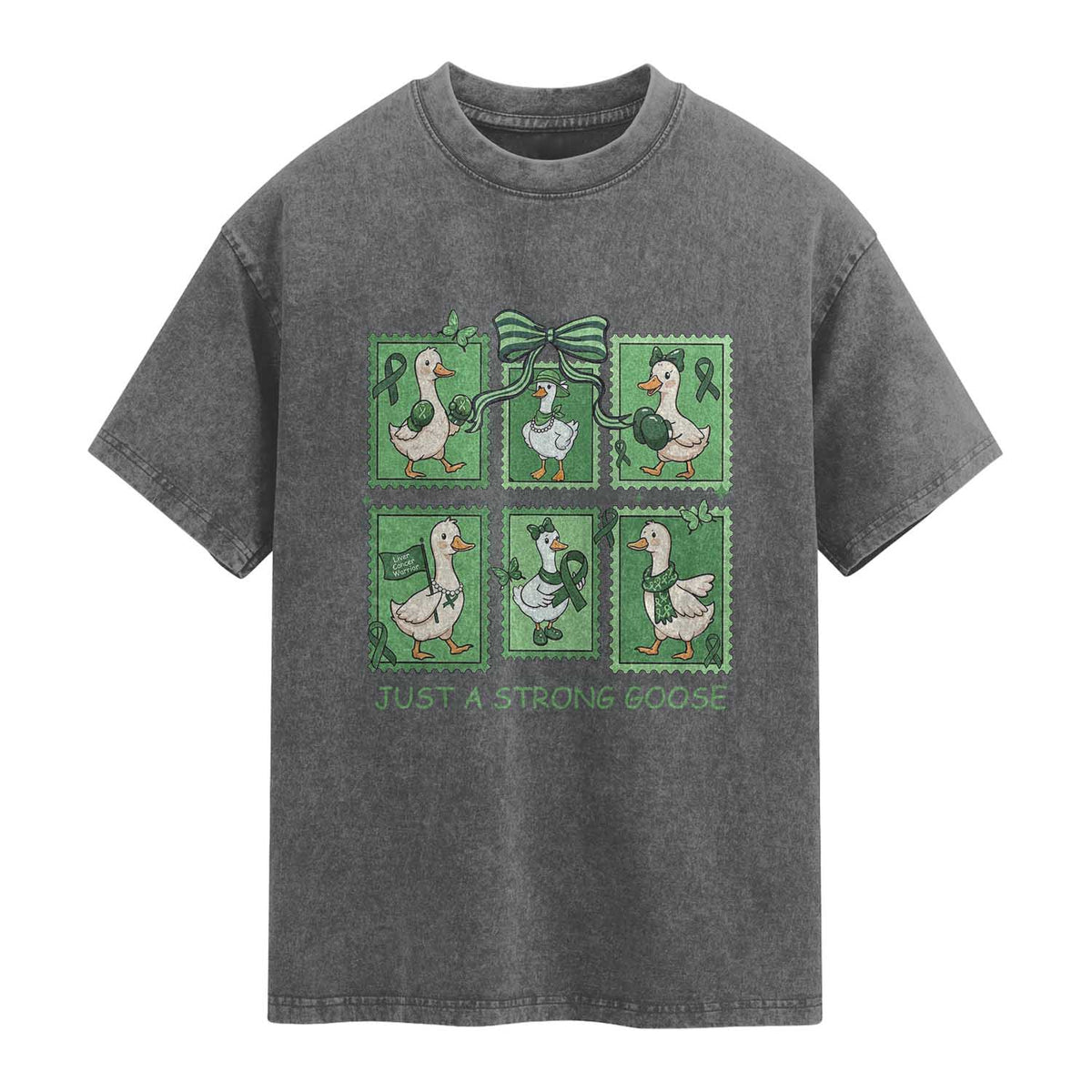 Funny Liver Cancer Warrior Support Gift Washed Cotton T-Shirt Just A Strong Goose