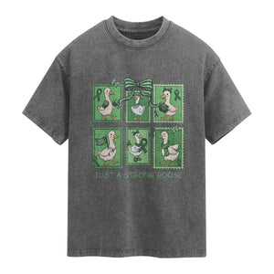 Funny Liver Cancer Warrior Support Gift Washed Cotton T-Shirt Just A Strong Goose