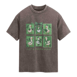 Funny Liver Cancer Warrior Support Gift Washed Cotton T-Shirt Just A Strong Goose