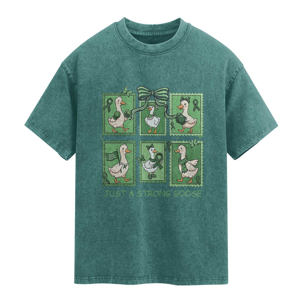 Funny Liver Cancer Warrior Support Gift Washed Cotton T-Shirt Just A Strong Goose