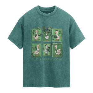 Funny Liver Cancer Warrior Support Gift Washed Cotton T-Shirt Just A Strong Goose