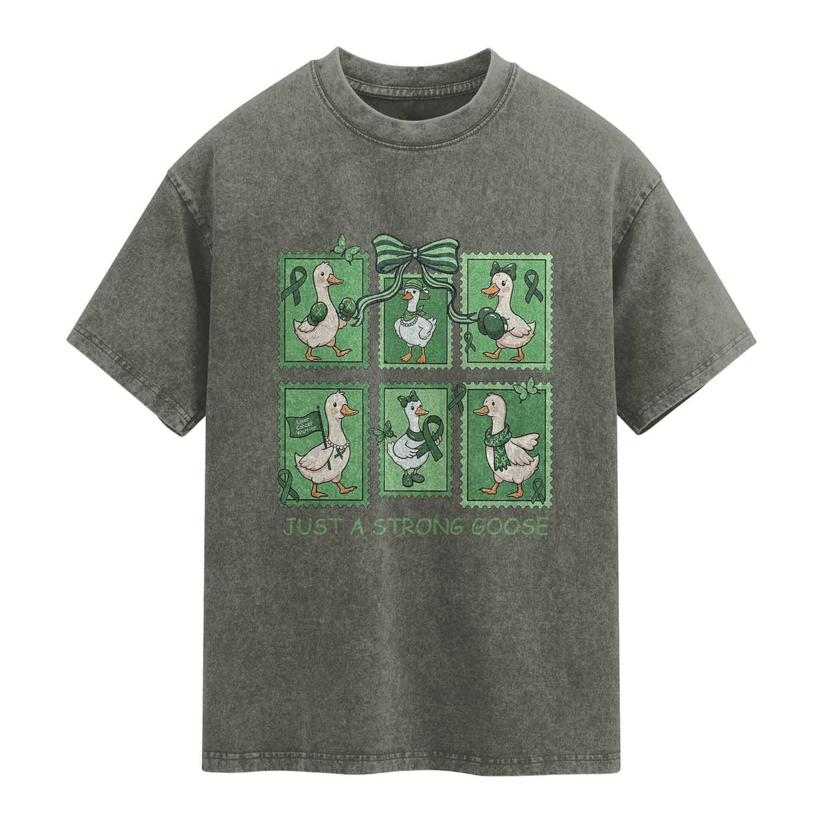 Funny Liver Cancer Warrior Support Gift Washed Cotton T-Shirt Just A Strong Goose
