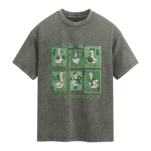 Funny Liver Cancer Warrior Support Gift Washed Cotton T-Shirt Just A Strong Goose