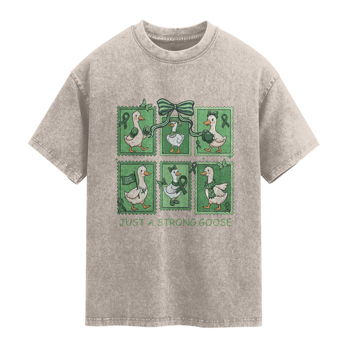 Funny Liver Cancer Warrior Support Gift Washed Cotton T-Shirt Just A Strong Goose