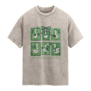 Funny Liver Cancer Warrior Support Gift Washed Cotton T-Shirt Just A Strong Goose