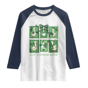 Funny Liver Cancer Warrior Support Gift Raglan Shirt Just A Strong Goose TS12 White Navy Print Your Wear