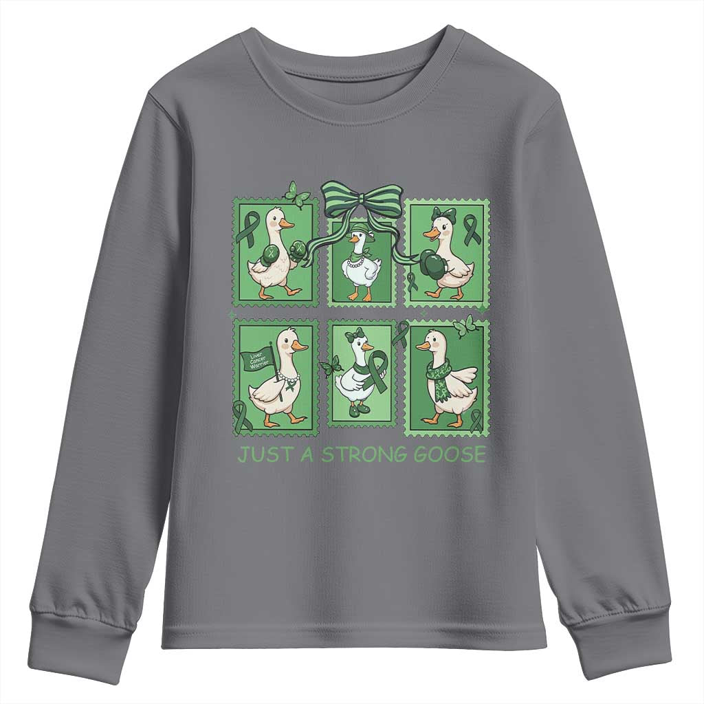 Funny Liver Cancer Warrior Support Gift Youth Sweatshirt Just A Strong Goose TS12 Charcoal Print Your Wear