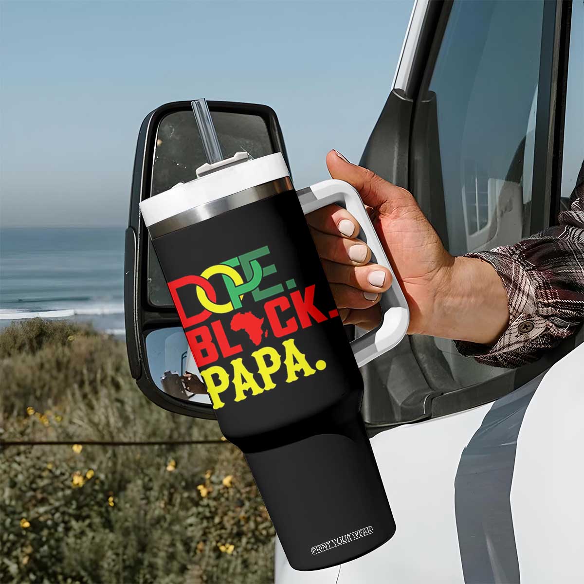 Dope Black Papa Tumbler With Handle Melanin King Fathers Day Gift TS12 Print Your Wear