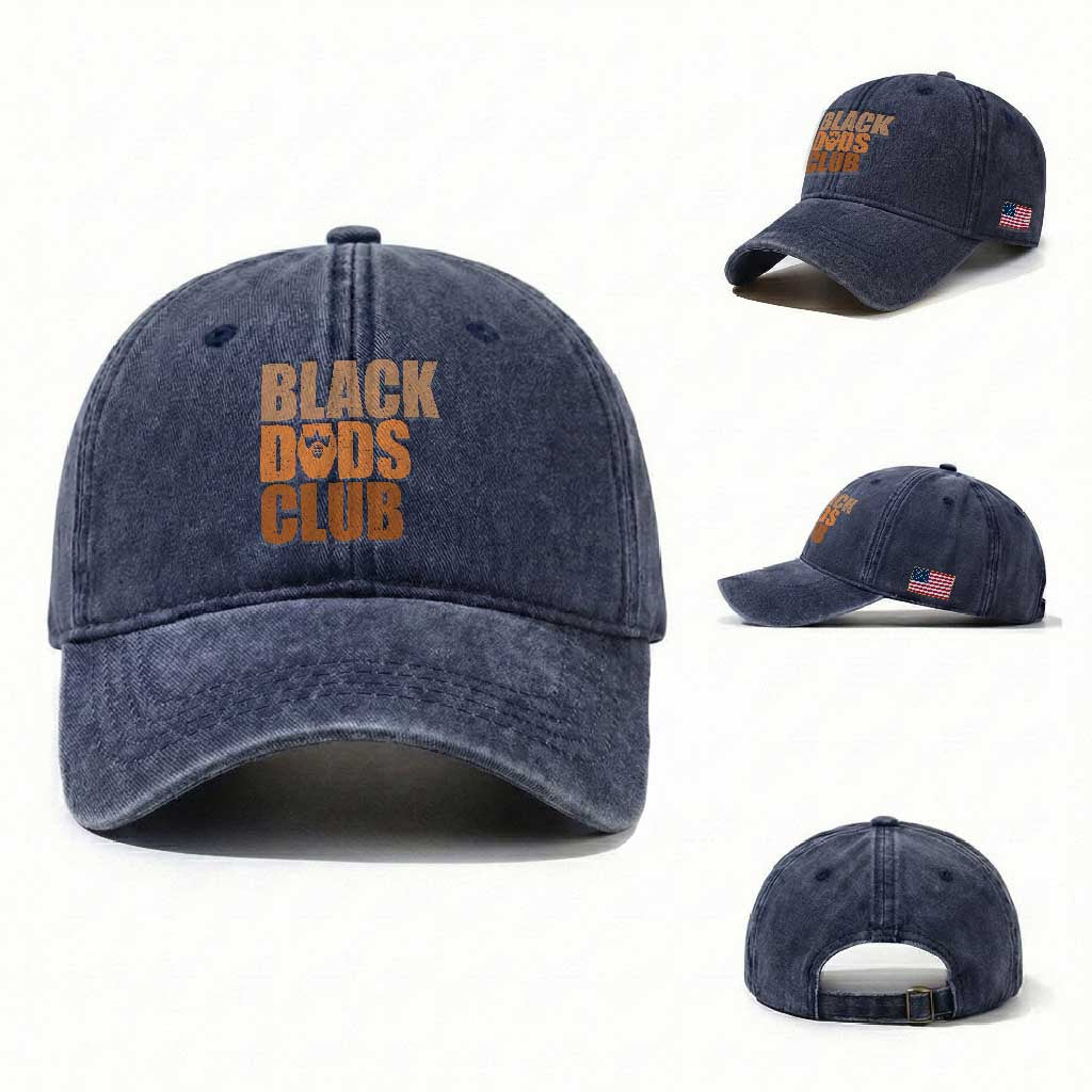 Black Dads Club Washed Cotton Baseball Cap African American Fathers Day Gift TS12 Washed Cap Universal Fit Navy Print Your Wear