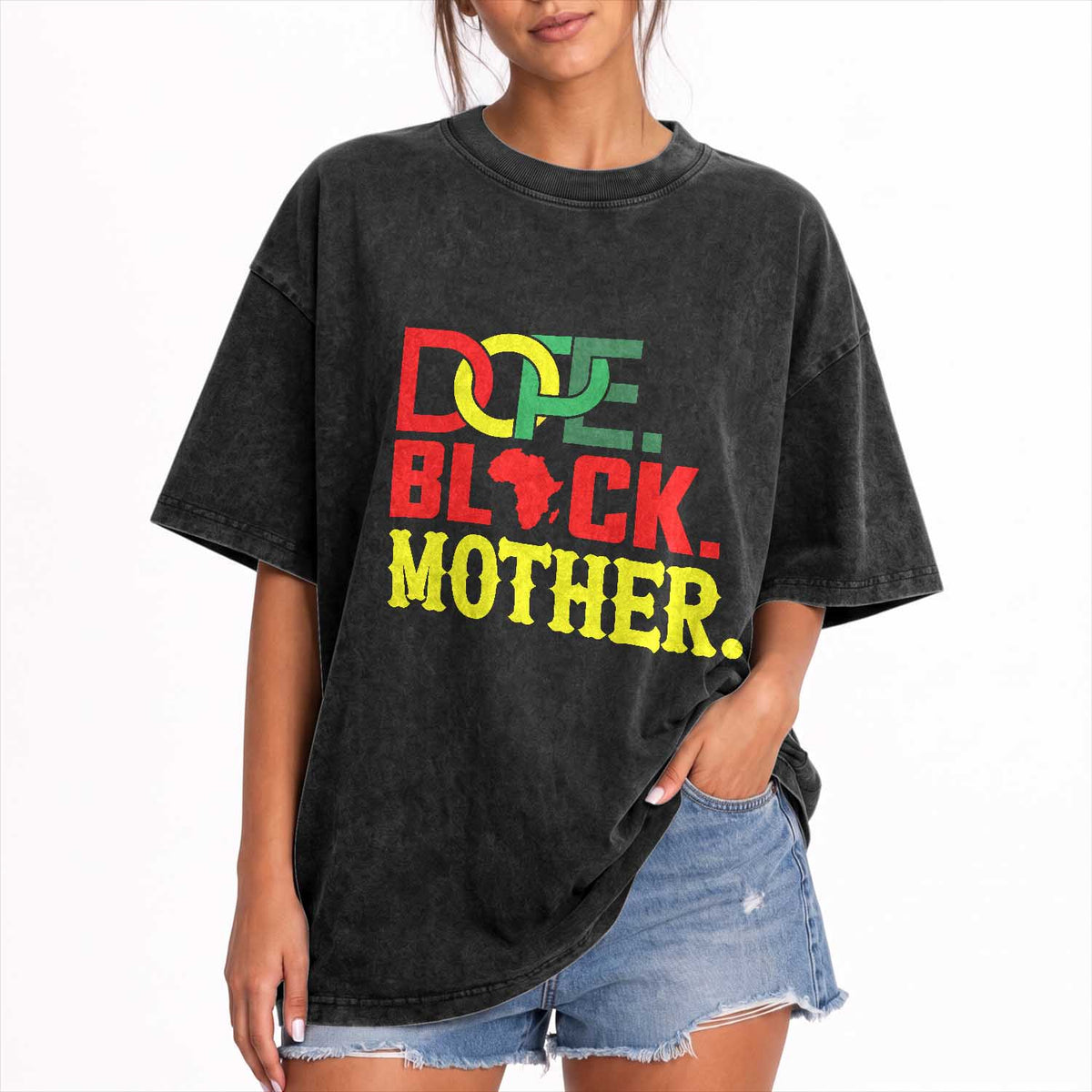 Proud African American Mom Gift Washed Cotton T-Shirt Dope Black Mother