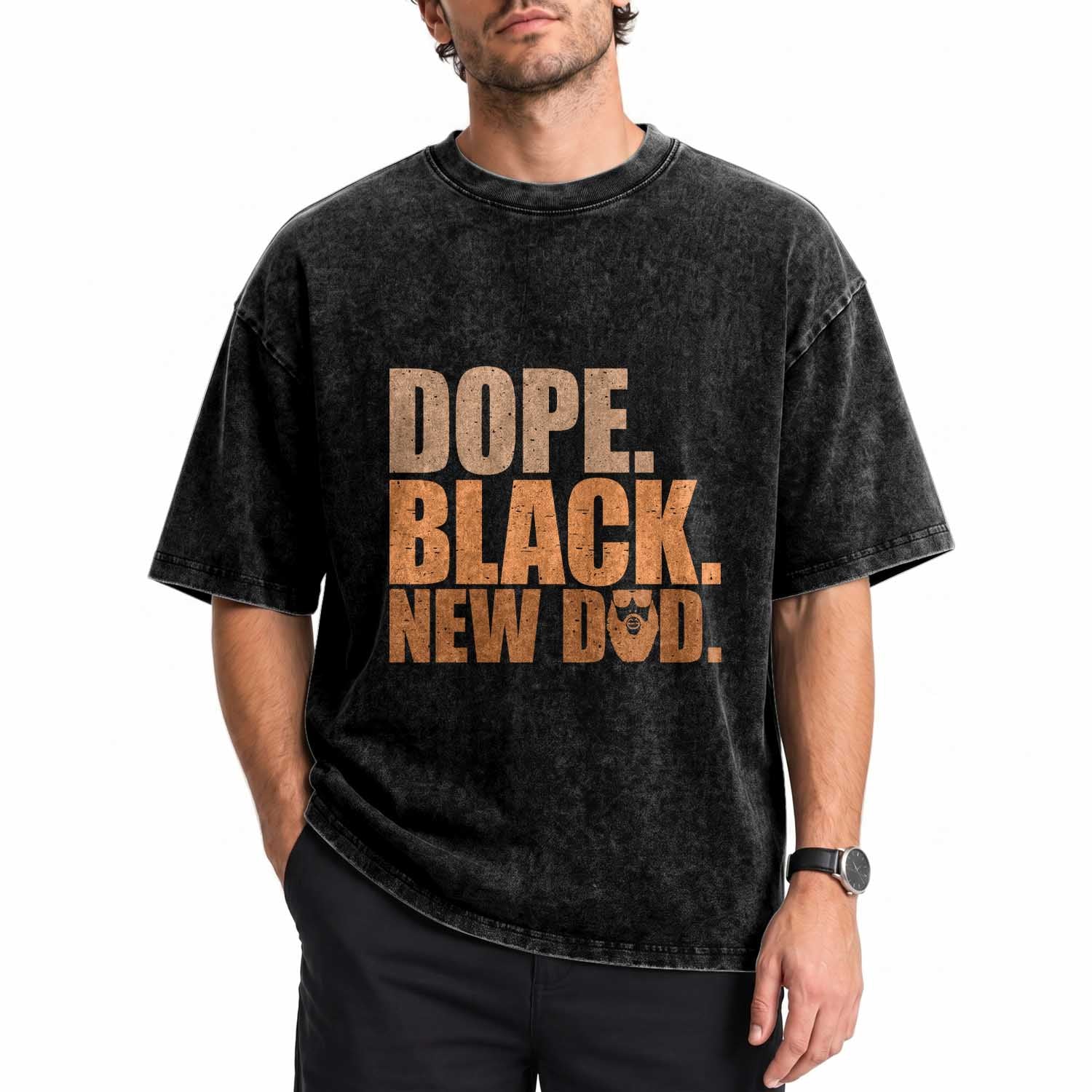 Proud Black New Dad Washed Cotton T-Shirt African American Fathers Day Gift