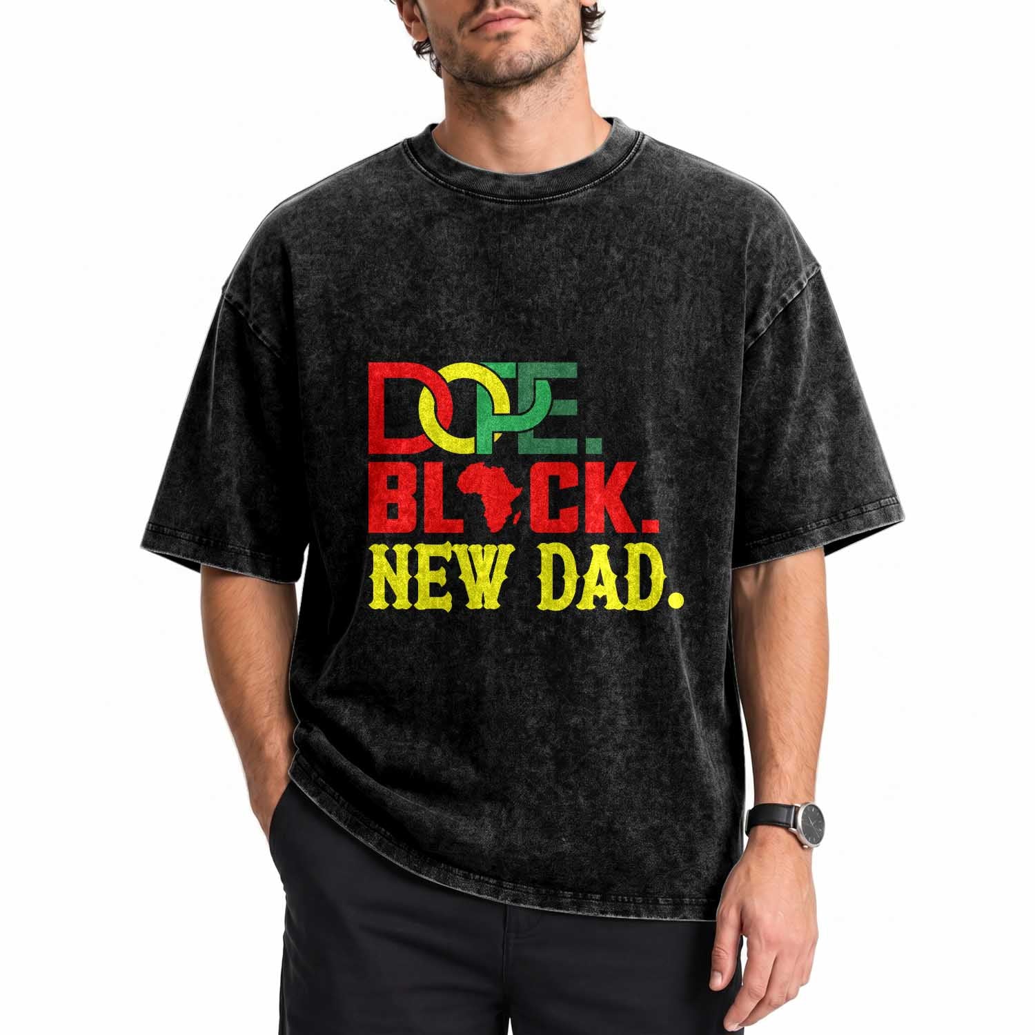 First Father's Day African American Dad Washed Cotton T-Shirt New Dad Gift