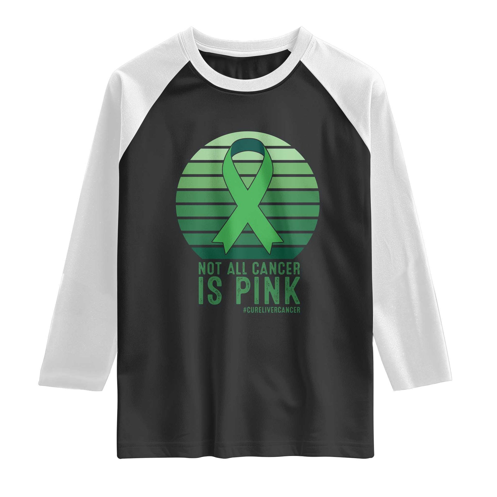 Liver Cancer Awareness Raglan Shirt Not All Cancer Is Pink Ribbon Support Gift TS12 Black White Print Your Wear