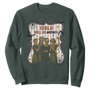 Halloween Feminist Sweatshirt Girls Will Be Ghouls Women Empowerment TS12 Dark Forest Green Print Your Wear