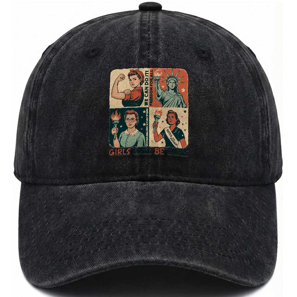 Girls Will Be Girls Washed Cotton Baseball Cap Patriotic Feminist USA Women TS12 Print Your Wear