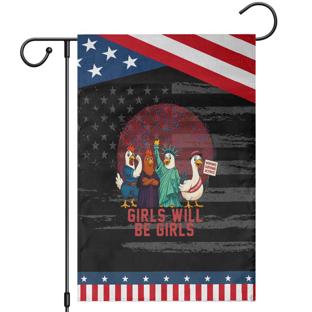 Girls Will Be Girls Garden Flag Funny Patriotic Feathered Feminists Ducks TS12 Distressed Black Blue Print Your Wear