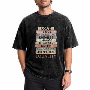 Human Rights Bookish Washed Cotton T-Shirt Kindness Peace Equality Flower For Women