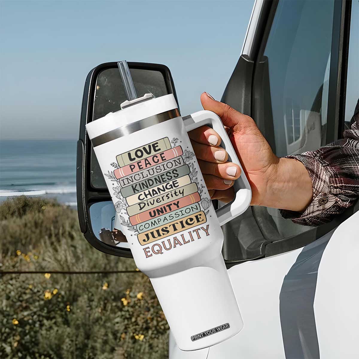 Human Rights Bookish Tumbler With Handle Kindness Peace Equality Flower For Women TS12 Print Your Wear