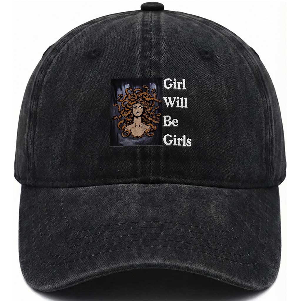 Girl Will Be Girls Washed Cotton Baseball Cap Medusa Mythology Feminist Women TS12 Print Your Wear