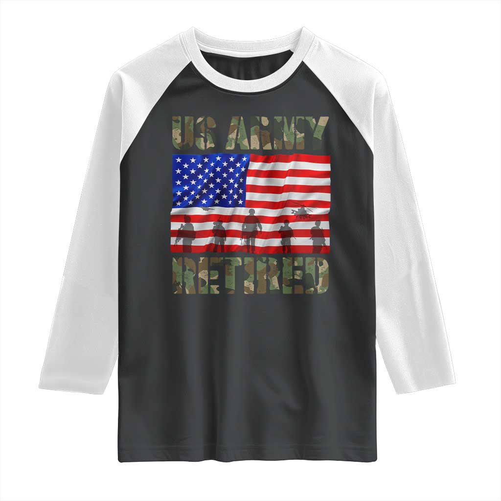 Retired Veteran Raglan Shirt American Flag US Army Patriotic USA Pride TS12 Black White Print Your Wear
