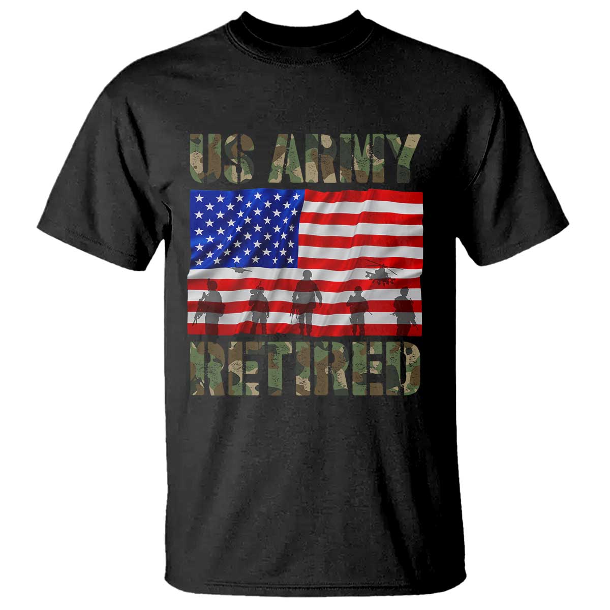 Retired Veteran T Shirt American Flag US Army Patriotic USA Pride TS12 Black Print Your Wear