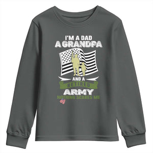Retired Army Youth Sweatshirt Funny I Am A Dad A Grandpa Nothing Scares Me TS12 Dark Heather Print Your Wear