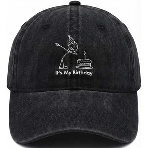 Dabbing Stickman Party Humor Gift Washed Cotton Baseball Cap It Is My Birthday TS12 Print Your Wear