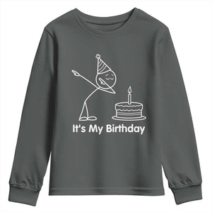 Dabbing Stickman Party Humor Gift Youth Sweatshirt It Is My Birthday TS12 Dark Heather Print Your Wear