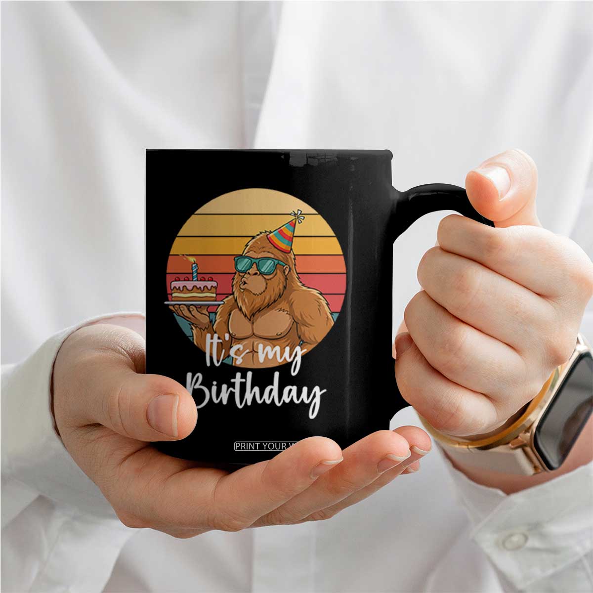 It Is My Birthday Coffee Mug Funny Bigfoot Blowing Candle Birthday Cake TS12 Print Your Wear