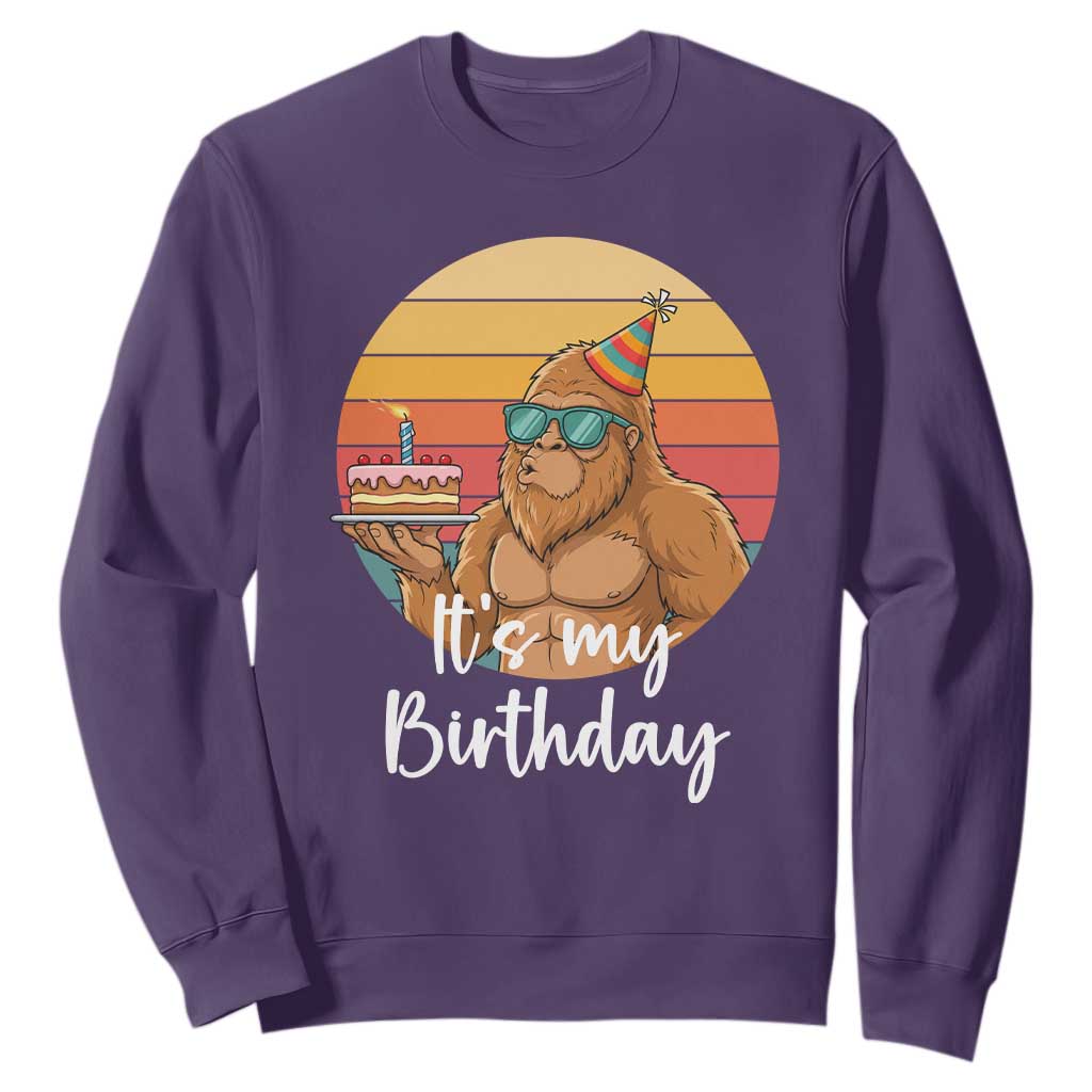 It Is My Birthday Sweatshirt Funny Bigfoot Blowing Candle Birthday Cake TS12 Purple Print Your Wear