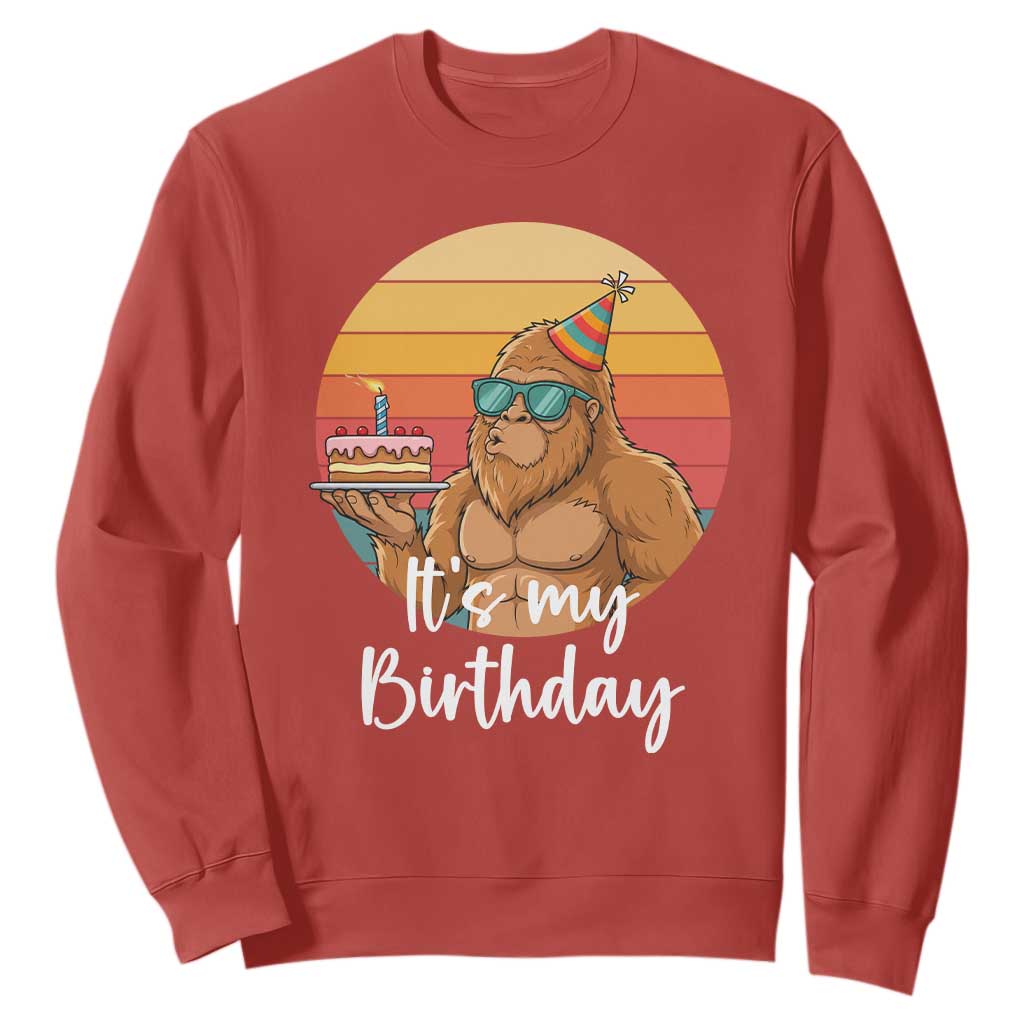 It Is My Birthday Sweatshirt Funny Bigfoot Blowing Candle Birthday Cake TS12 Red Print Your Wear