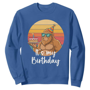 It Is My Birthday Sweatshirt Funny Bigfoot Blowing Candle Birthday Cake TS12 Royal Blue Print Your Wear