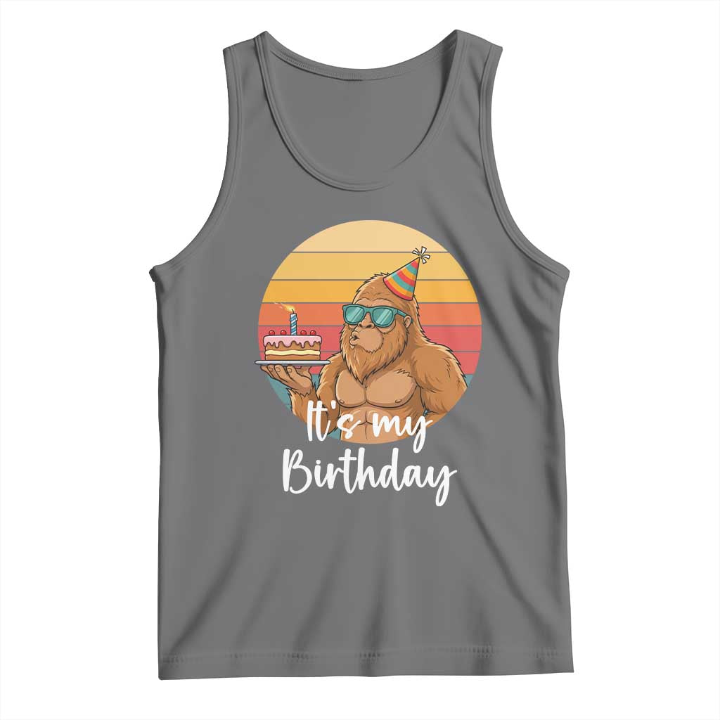 It Is My Birthday Tank Top Funny Bigfoot Blowing Candle Birthday Cake TS12 Black Heather Print Your Wear