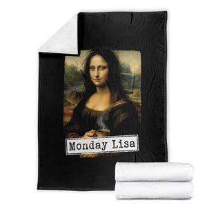 Monday Lisa Coffee Lover Throw Blanket Funny Mona Lisa Art Parody Graphic Tired Work TS12 Black Print Your Wear