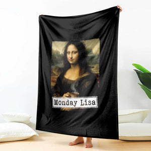 Monday Lisa Coffee Lover Throw Blanket Funny Mona Lisa Art Parody Graphic Tired Work TS12 Print Your Wear