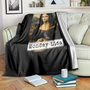 Monday Lisa Coffee Lover Throw Blanket Funny Mona Lisa Art Parody Graphic Tired Work TS12 Print Your Wear